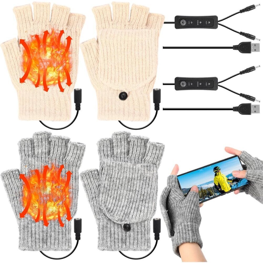 USB Heated Gloves Fingerless Winter Hand Warmer Electric Hand Warmers for Women
